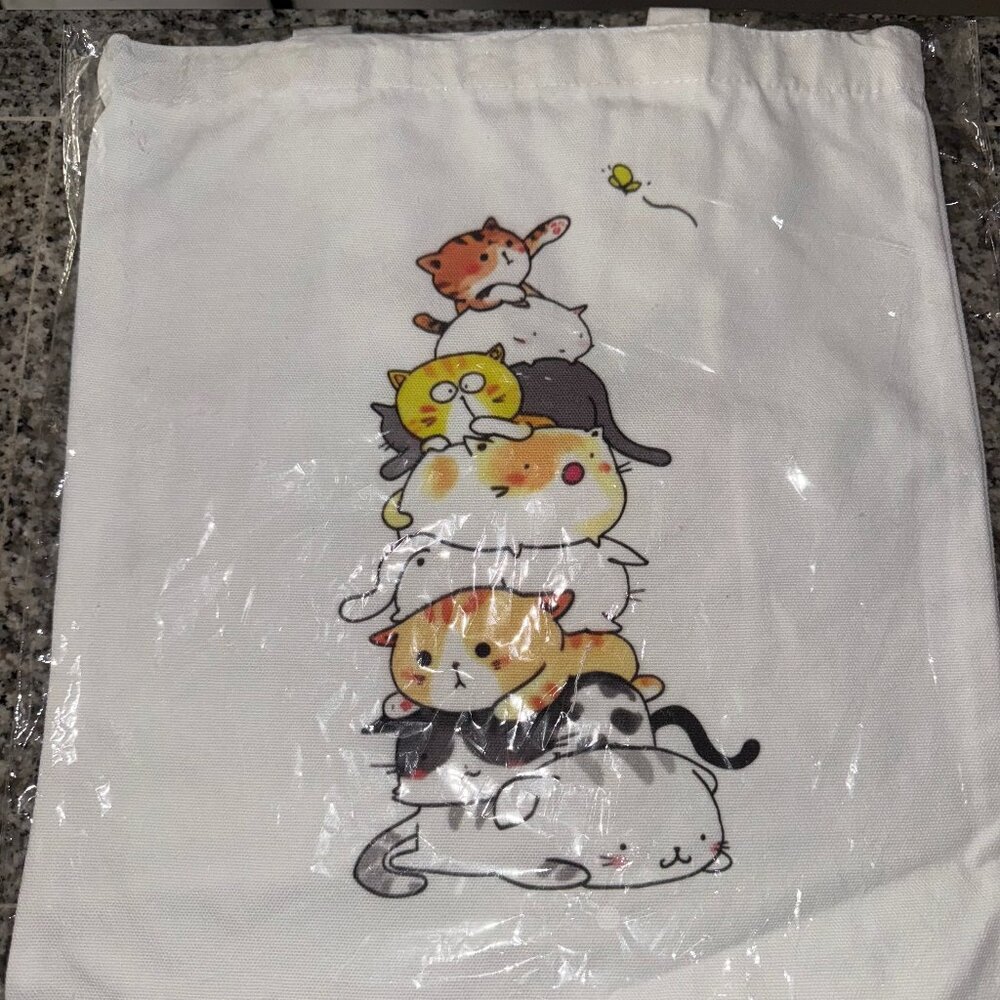 Tote Bag of Cats Stacked from Orange Pocket